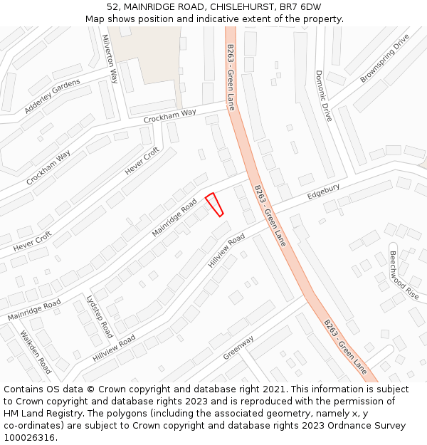 52, MAINRIDGE ROAD, CHISLEHURST, BR7 6DW: Location map and indicative extent of plot
