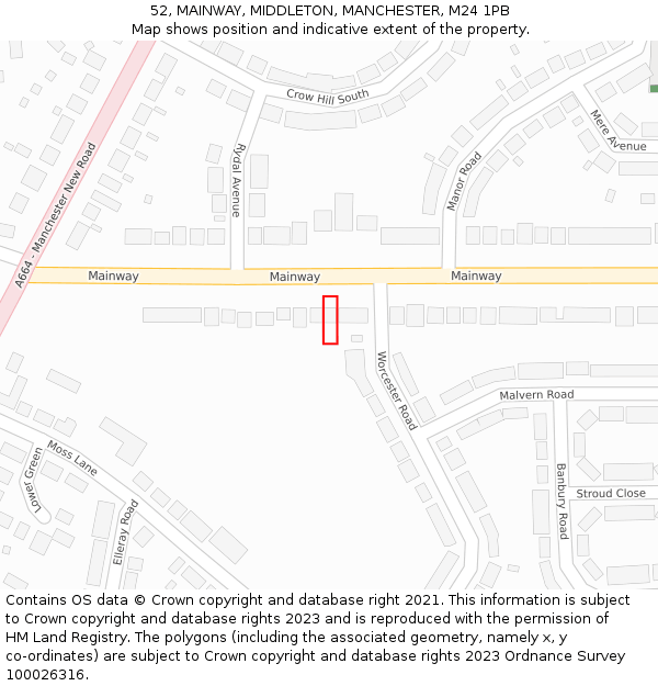 52, MAINWAY, MIDDLETON, MANCHESTER, M24 1PB: Location map and indicative extent of plot