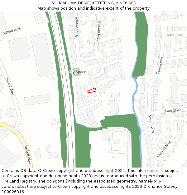 52, MALHAM DRIVE, KETTERING, NN16 9FS: Location map and indicative extent of plot