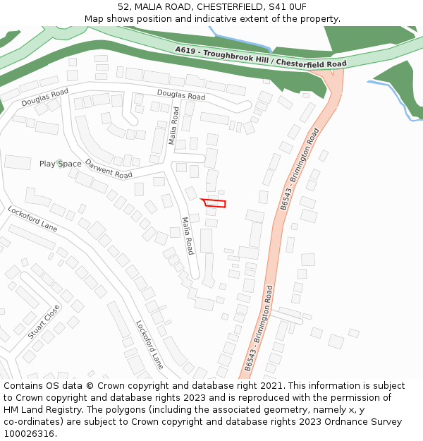 52, MALIA ROAD, CHESTERFIELD, S41 0UF: Location map and indicative extent of plot