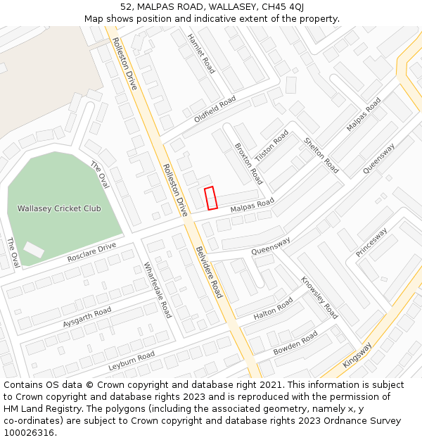 52, MALPAS ROAD, WALLASEY, CH45 4QJ: Location map and indicative extent of plot