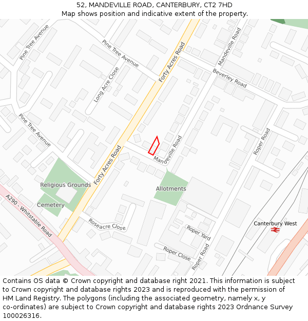 52, MANDEVILLE ROAD, CANTERBURY, CT2 7HD: Location map and indicative extent of plot