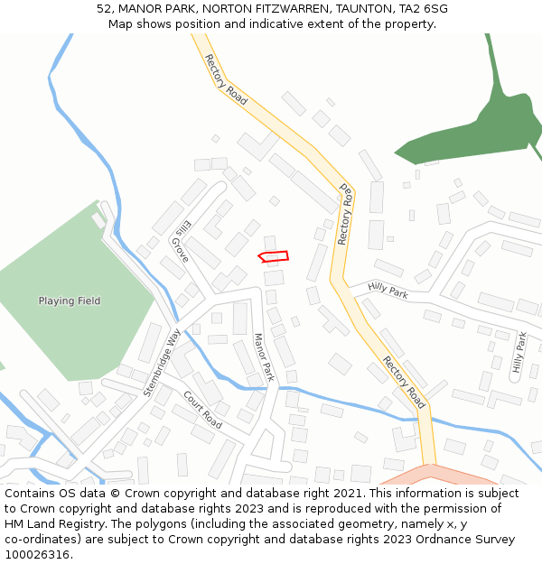 52, MANOR PARK, NORTON FITZWARREN, TAUNTON, TA2 6SG: Location map and indicative extent of plot