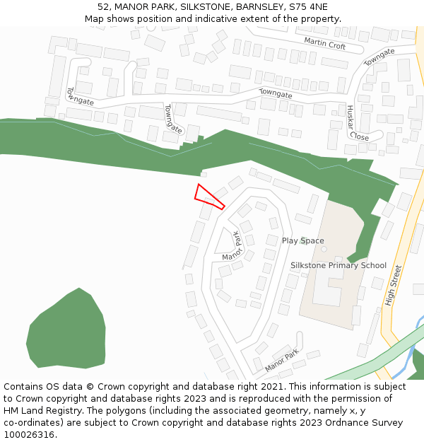 52, MANOR PARK, SILKSTONE, BARNSLEY, S75 4NE: Location map and indicative extent of plot