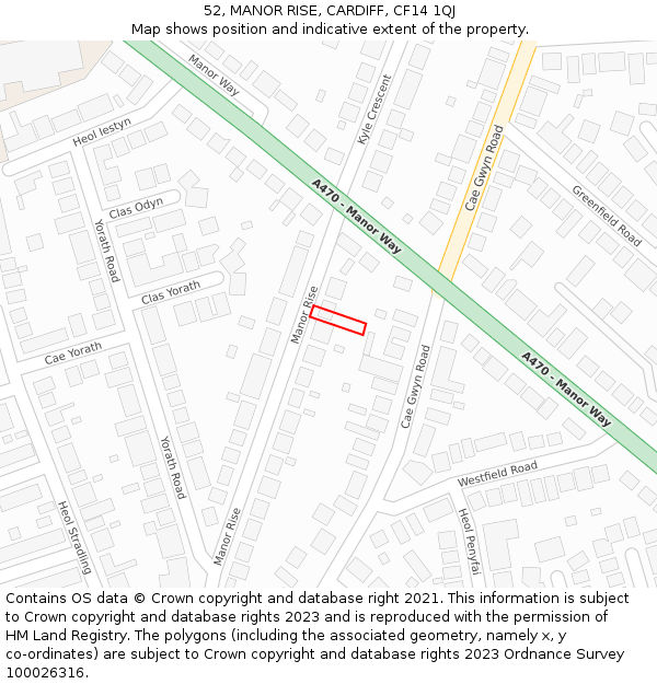 52, MANOR RISE, CARDIFF, CF14 1QJ: Location map and indicative extent of plot