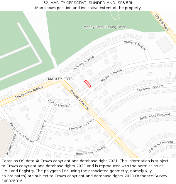 52, MARLEY CRESCENT, SUNDERLAND, SR5 5BL: Location map and indicative extent of plot