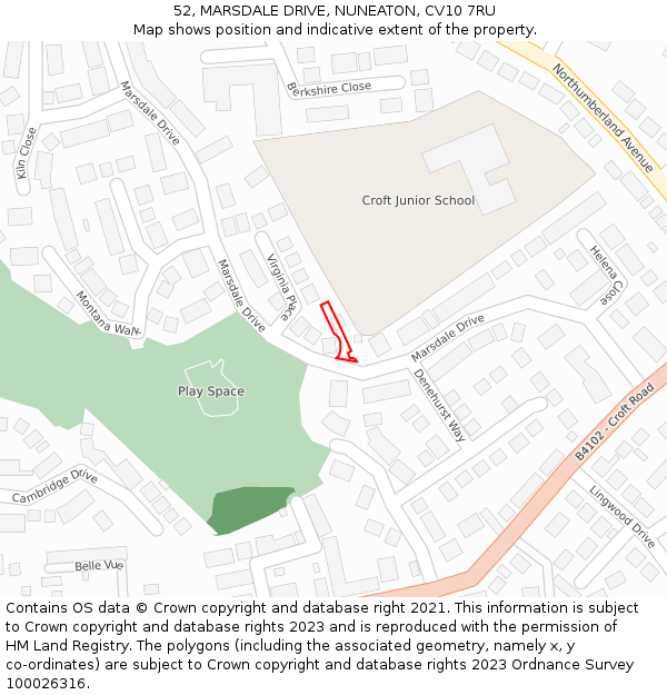 52, MARSDALE DRIVE, NUNEATON, CV10 7RU: Location map and indicative extent of plot