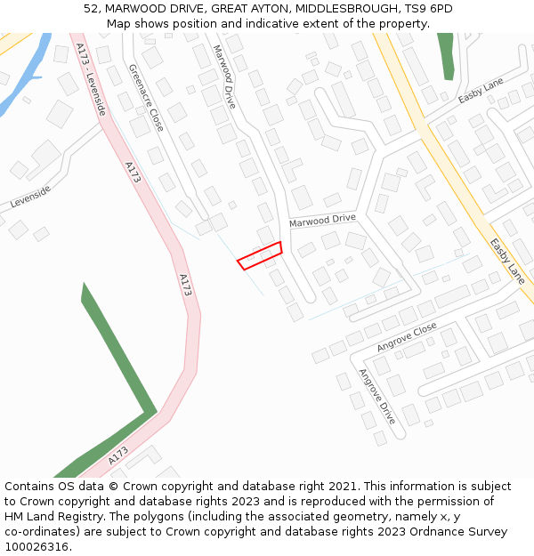 52, MARWOOD DRIVE, GREAT AYTON, MIDDLESBROUGH, TS9 6PD: Location map and indicative extent of plot