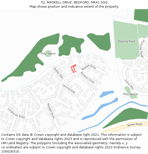 52, MASKELL DRIVE, BEDFORD, MK41 0GQ: Location map and indicative extent of plot