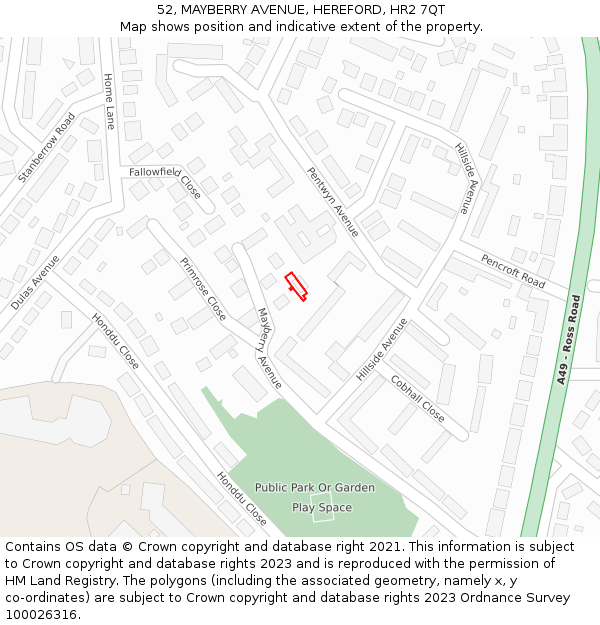 52, MAYBERRY AVENUE, HEREFORD, HR2 7QT: Location map and indicative extent of plot