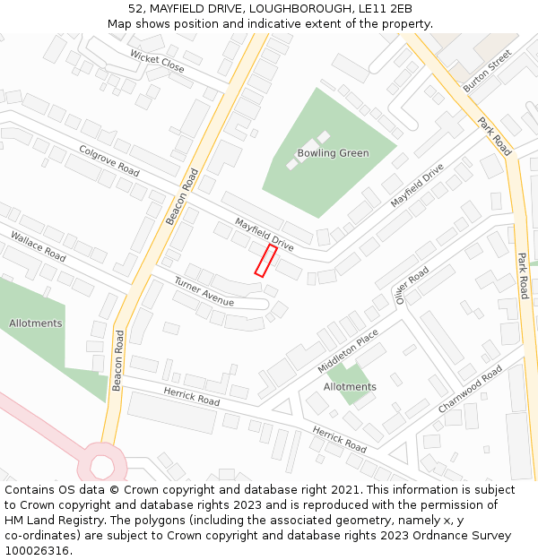 52, MAYFIELD DRIVE, LOUGHBOROUGH, LE11 2EB: Location map and indicative extent of plot