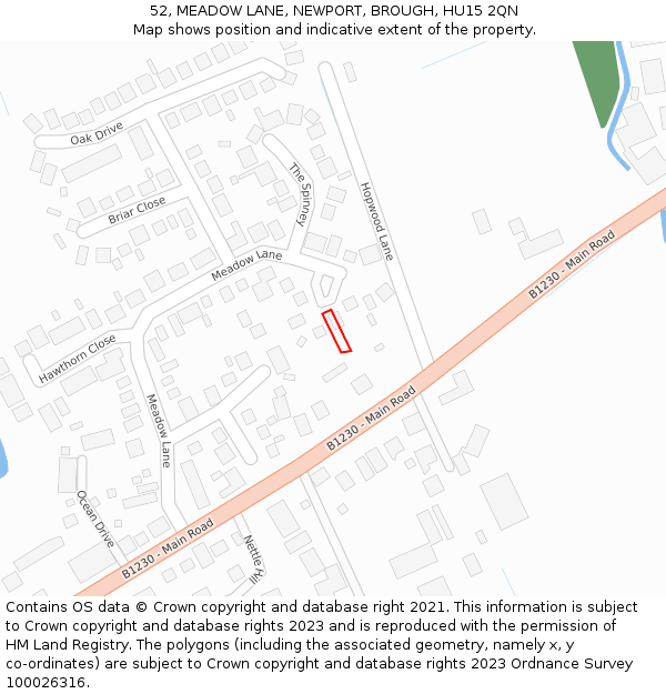 52, MEADOW LANE, NEWPORT, BROUGH, HU15 2QN: Location map and indicative extent of plot