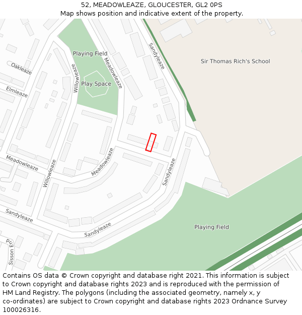 52, MEADOWLEAZE, GLOUCESTER, GL2 0PS: Location map and indicative extent of plot