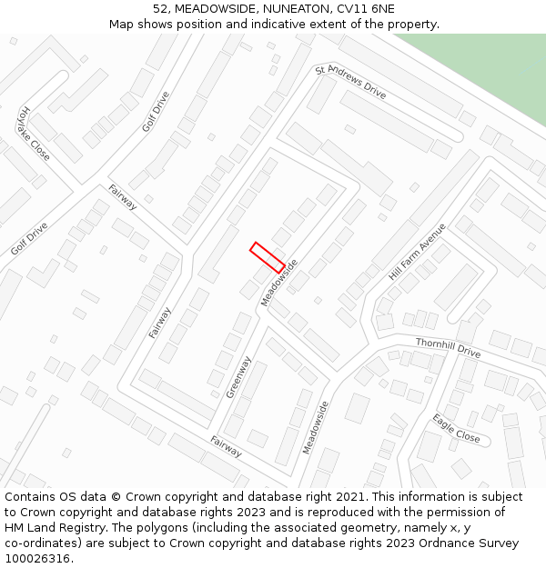 52, MEADOWSIDE, NUNEATON, CV11 6NE: Location map and indicative extent of plot