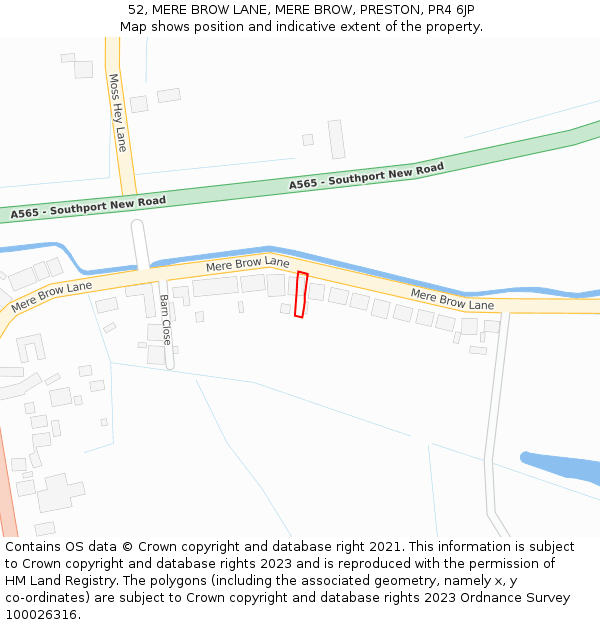 52, MERE BROW LANE, MERE BROW, PRESTON, PR4 6JP: Location map and indicative extent of plot