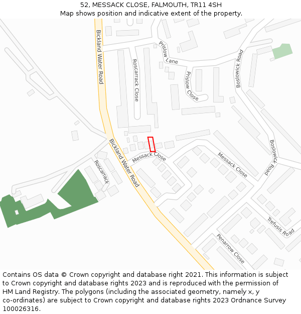 52, MESSACK CLOSE, FALMOUTH, TR11 4SH: Location map and indicative extent of plot