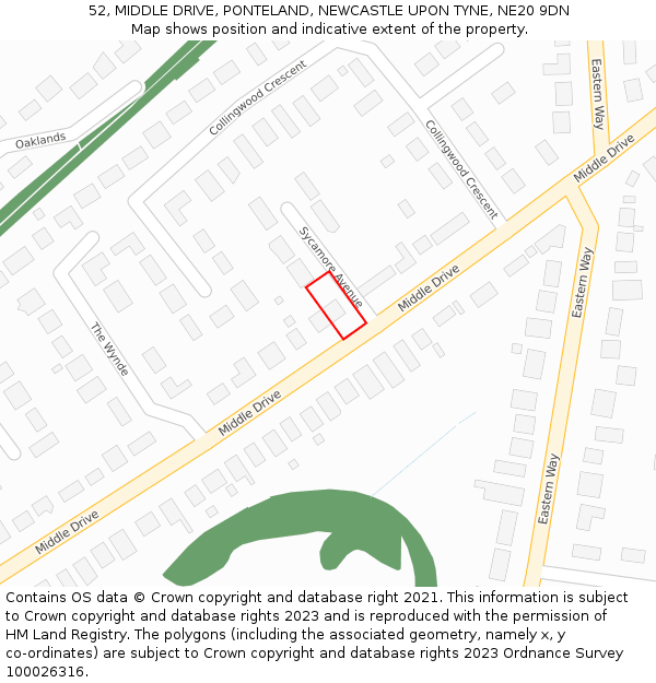 52, MIDDLE DRIVE, PONTELAND, NEWCASTLE UPON TYNE, NE20 9DN: Location map and indicative extent of plot