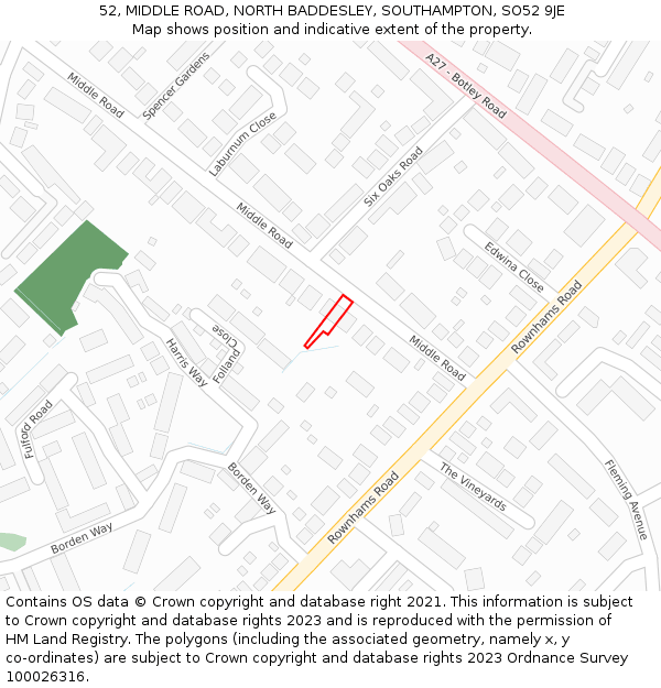 52, MIDDLE ROAD, NORTH BADDESLEY, SOUTHAMPTON, SO52 9JE: Location map and indicative extent of plot