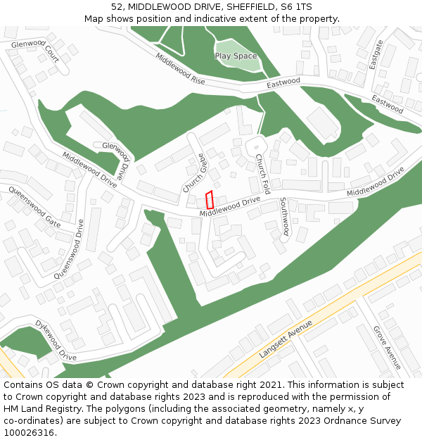 52, MIDDLEWOOD DRIVE, SHEFFIELD, S6 1TS: Location map and indicative extent of plot