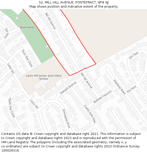 52, MILL HILL AVENUE, PONTEFRACT, WF8 4JJ: Location map and indicative extent of plot