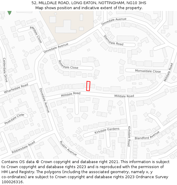 52, MILLDALE ROAD, LONG EATON, NOTTINGHAM, NG10 3HS: Location map and indicative extent of plot