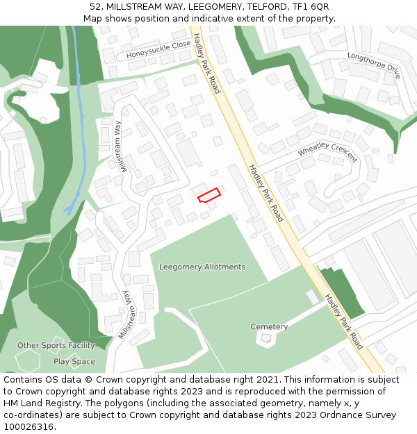 52, MILLSTREAM WAY, LEEGOMERY, TELFORD, TF1 6QR: Location map and indicative extent of plot