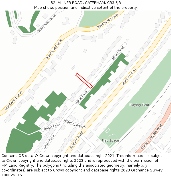 52, MILNER ROAD, CATERHAM, CR3 6JR: Location map and indicative extent of plot