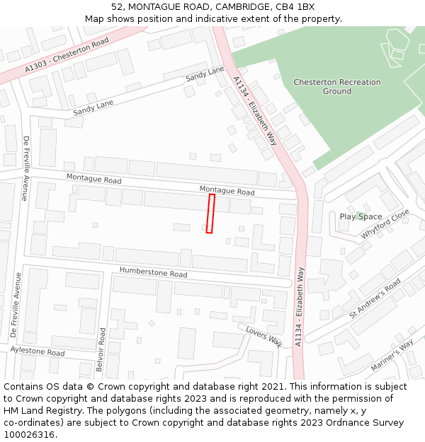 52, MONTAGUE ROAD, CAMBRIDGE, CB4 1BX: Location map and indicative extent of plot