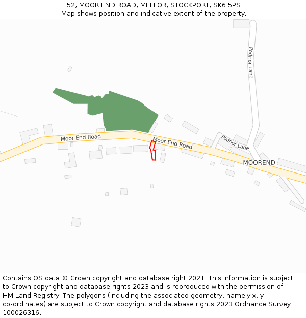 52, MOOR END ROAD, MELLOR, STOCKPORT, SK6 5PS: Location map and indicative extent of plot