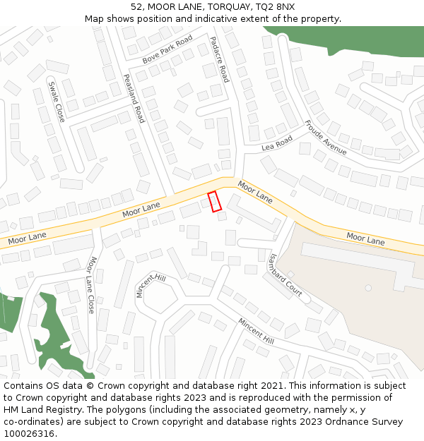 52, MOOR LANE, TORQUAY, TQ2 8NX: Location map and indicative extent of plot