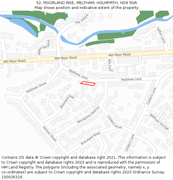 52, MOORLAND RISE, MELTHAM, HOLMFIRTH, HD9 5NA: Location map and indicative extent of plot