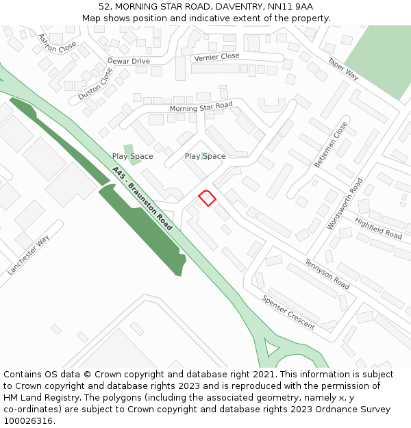 52, MORNING STAR ROAD, DAVENTRY, NN11 9AA: Location map and indicative extent of plot