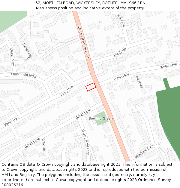 52, MORTHEN ROAD, WICKERSLEY, ROTHERHAM, S66 1EN: Location map and indicative extent of plot