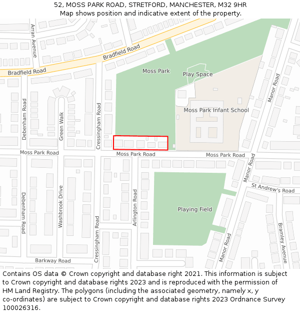 52, MOSS PARK ROAD, STRETFORD, MANCHESTER, M32 9HR: Location map and indicative extent of plot