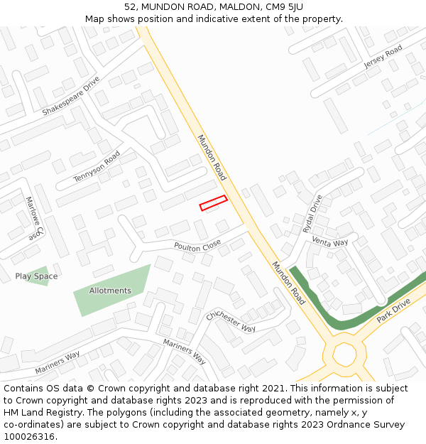 52, MUNDON ROAD, MALDON, CM9 5JU: Location map and indicative extent of plot