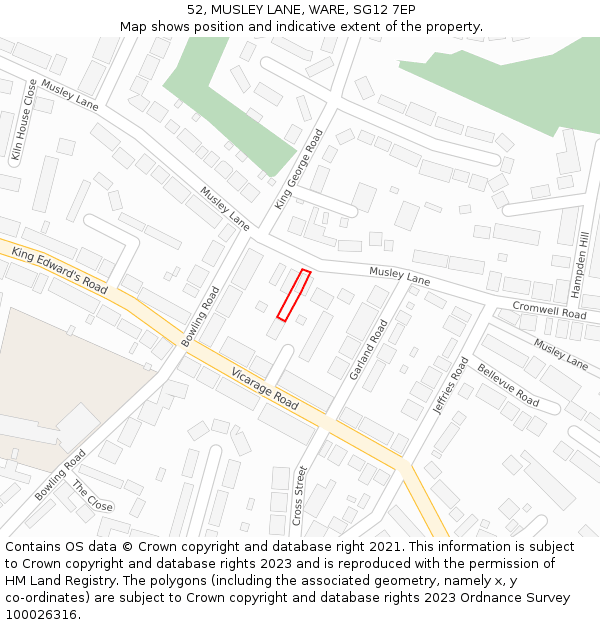 52, MUSLEY LANE, WARE, SG12 7EP: Location map and indicative extent of plot