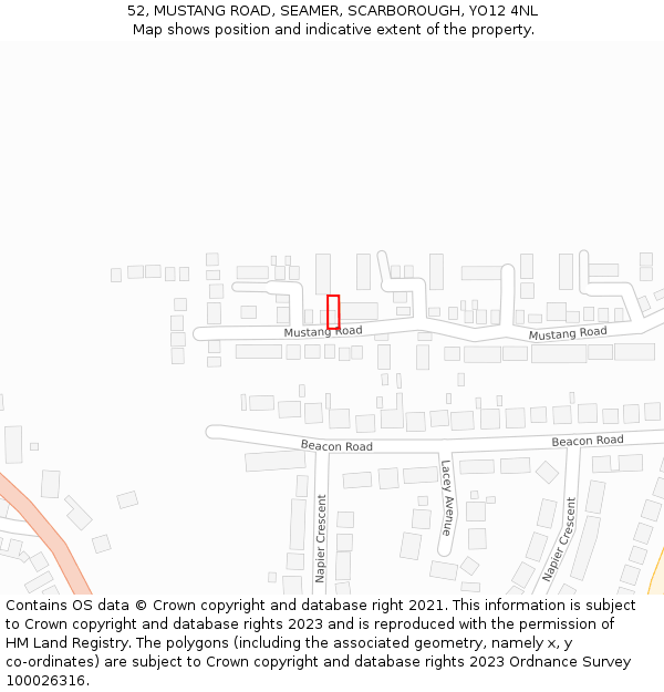 52, MUSTANG ROAD, SEAMER, SCARBOROUGH, YO12 4NL: Location map and indicative extent of plot