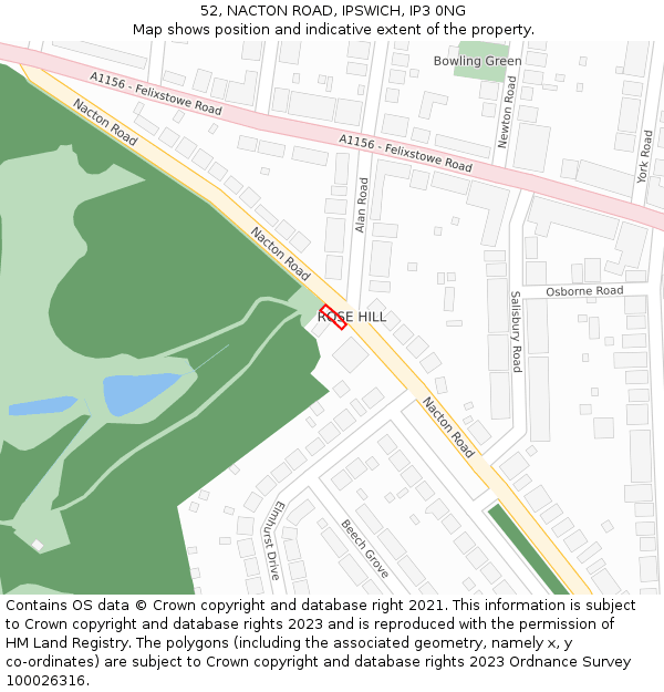 52, NACTON ROAD, IPSWICH, IP3 0NG: Location map and indicative extent of plot