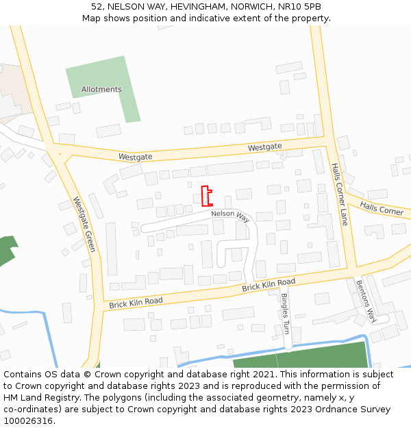 52, NELSON WAY, HEVINGHAM, NORWICH, NR10 5PB: Location map and indicative extent of plot