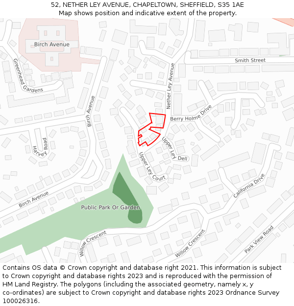 52, NETHER LEY AVENUE, CHAPELTOWN, SHEFFIELD, S35 1AE: Location map and indicative extent of plot