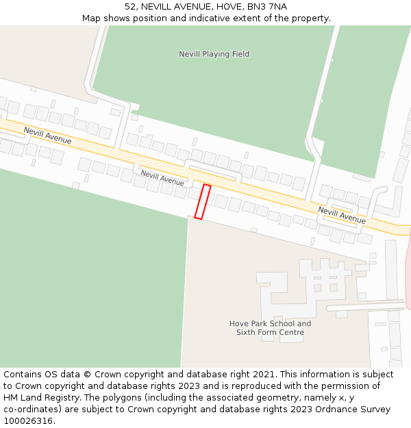 52, NEVILL AVENUE, HOVE, BN3 7NA: Location map and indicative extent of plot