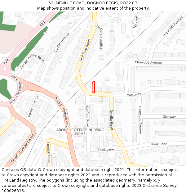 52, NEVILLE ROAD, BOGNOR REGIS, PO22 8BJ: Location map and indicative extent of plot