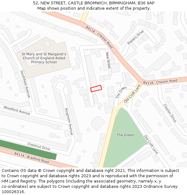 52, NEW STREET, CASTLE BROMWICH, BIRMINGHAM, B36 9AP: Location map and indicative extent of plot