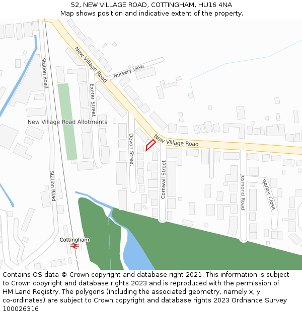 52, NEW VILLAGE ROAD, COTTINGHAM, HU16 4NA: Location map and indicative extent of plot