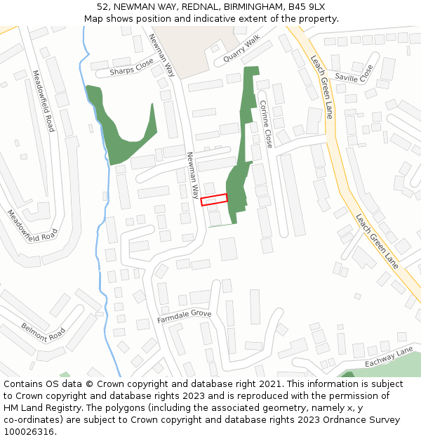 52, NEWMAN WAY, REDNAL, BIRMINGHAM, B45 9LX: Location map and indicative extent of plot
