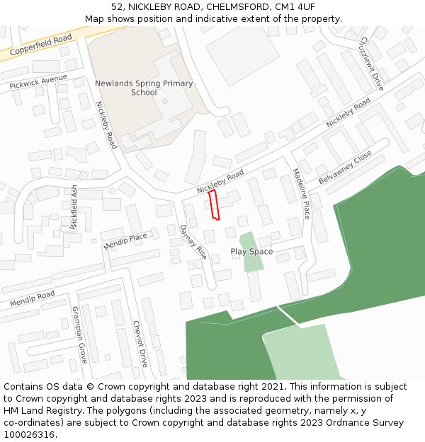 52, NICKLEBY ROAD, CHELMSFORD, CM1 4UF: Location map and indicative extent of plot