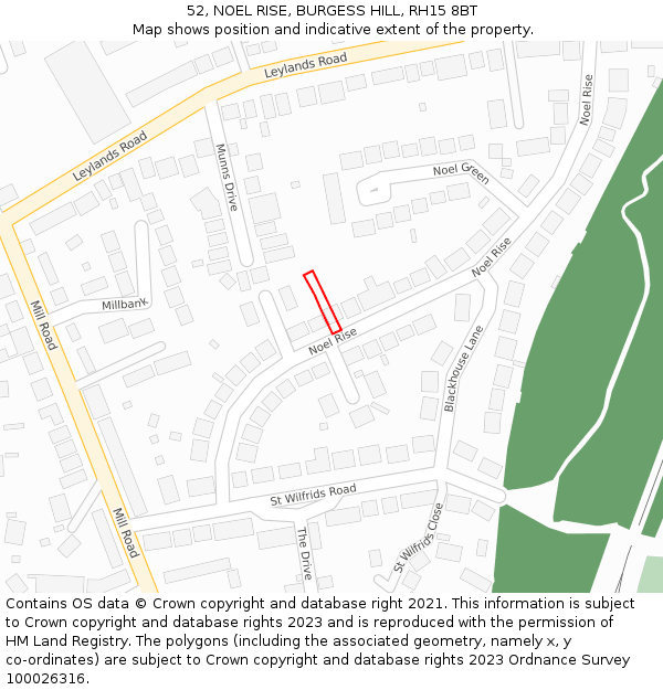 52, NOEL RISE, BURGESS HILL, RH15 8BT: Location map and indicative extent of plot