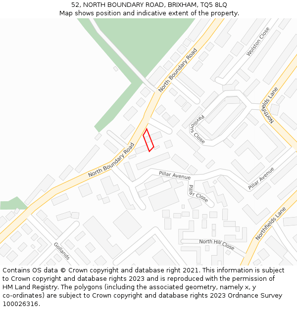 52, NORTH BOUNDARY ROAD, BRIXHAM, TQ5 8LQ: Location map and indicative extent of plot