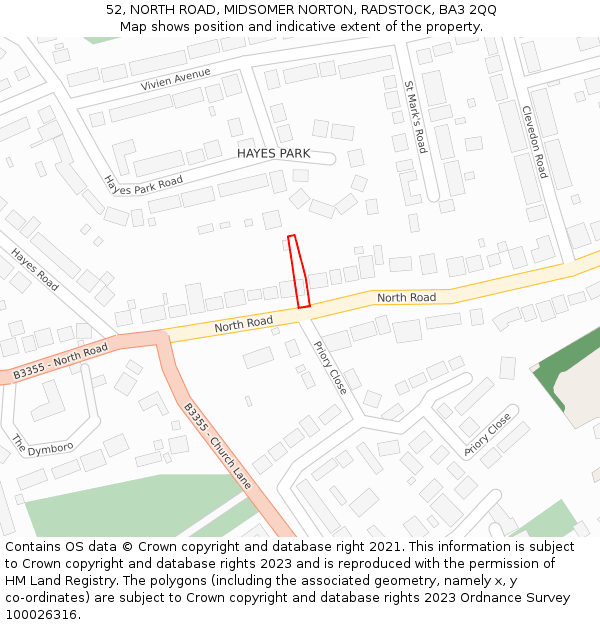 52, NORTH ROAD, MIDSOMER NORTON, RADSTOCK, BA3 2QQ: Location map and indicative extent of plot