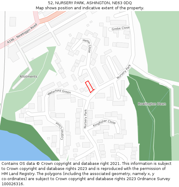 52, NURSERY PARK, ASHINGTON, NE63 0DQ: Location map and indicative extent of plot